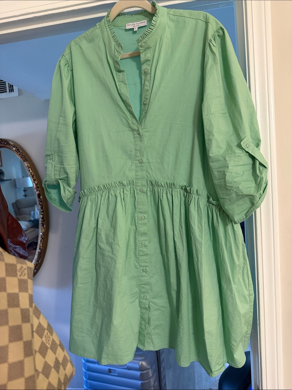 Green Button-Front Cotton Dress